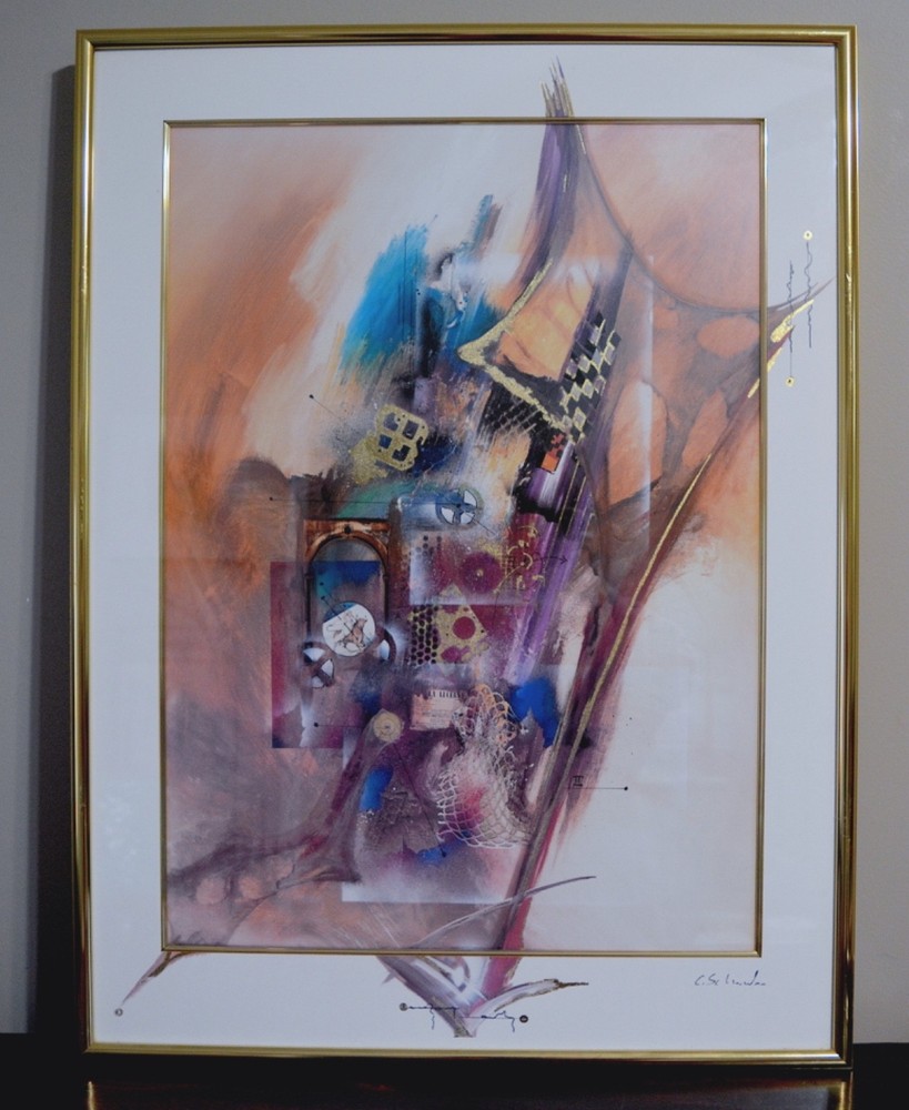 Abstract Compositions by Claus Schenk Signed Mixed Media 3D Technique 31″ Tall