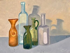 Vintage Modernist Still Life Bottles Vases Contemporary Art Signed PATRICIA TOOL