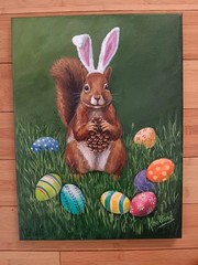 Original Whimsical Easter Painting “ Preferably Pinecones“ by kholland 12×16…