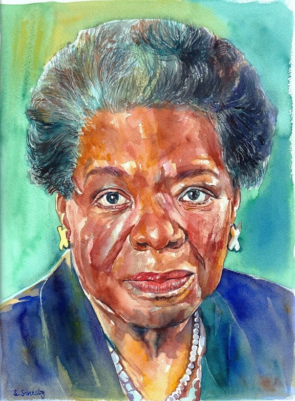 Maya Angelou Portrait – Original Handmade Watercolor Painting, Literary Icon