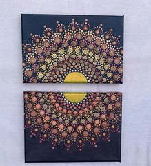 Diptych – Mandala Flower Canvas Acrylic Paintings – Original Art By E. Glenn