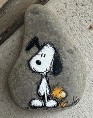 Snoopy And Woodstock Important Message Painted On A Rock Approx 6” X 5” X 1 1/2