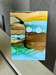 ACEO #102 Alcohol Ink Abstract Brown, Blue & Green Painting, trading card