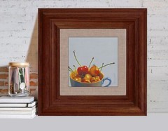 DANFORTH Cup Of Rainier Cherries, 6×6 still life original realism oil painting
