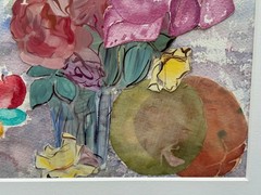 ELLEN WOLF BACHER SIGNED ORIGINAL COLLAGE PAINTING ABSTRACT STILL LIFE ART 2000