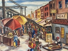 WPA PAINTING VENICE BEACH RESNACK MID CENTURY MODERN URBAN AMERICANA RARE 1950