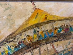 Vintage Acrylic on Board Carnival Tent Framed Signed Morica Kevins 1967