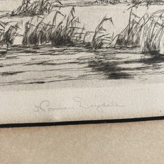 Vintage Original Plein Air Etching Mallard Ducks Dropping In Landscape Signed
