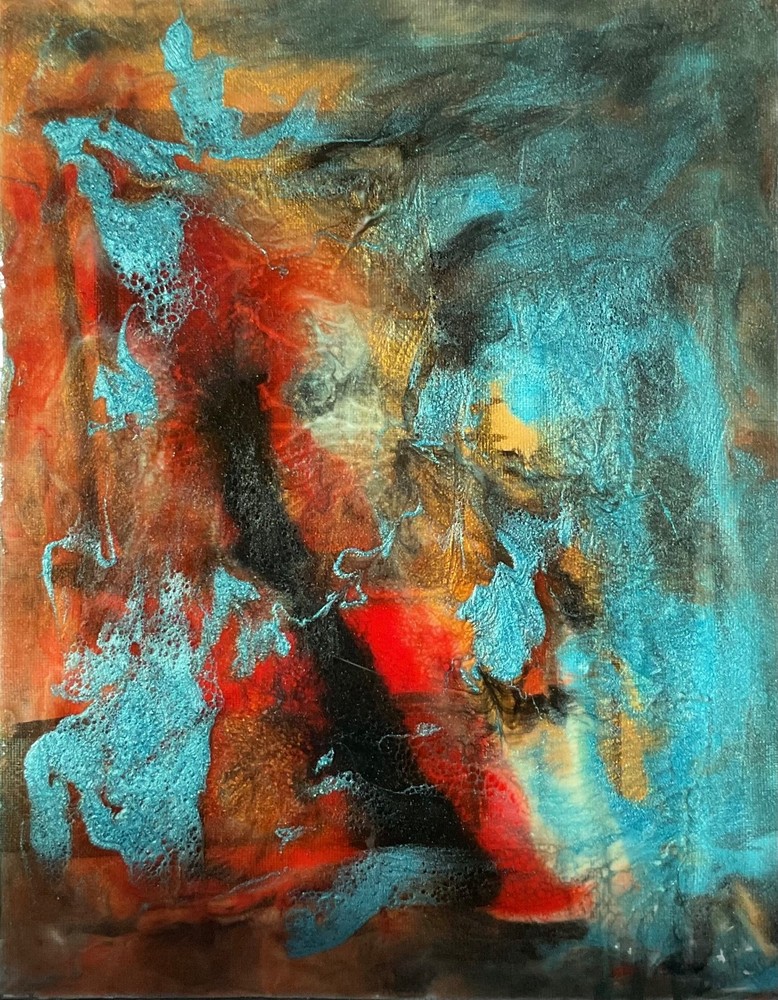 original painting on canvas signed on the back. Colorful acrylic 11” x 12” resin
