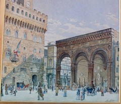 Ricciardo Meacci 1902 Watercolor Painting Piazza Della Signoria Florence, Italy