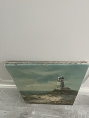 Vintage Canvas Brian Roche Seascape Lighthouse Coastal Original Oil Painting