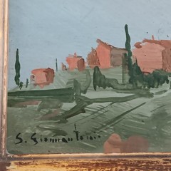 Italian Buggiano Comune 5 1/2″ X 3 1/2″ Oil On Board Signed Stefano Giovannoni