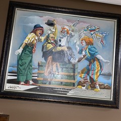 Chuck Oberstein CLOWN HIJINX original painting. Never on Market. DOUBLE FRAMED.