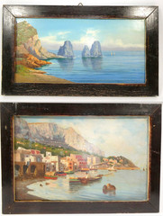 Mediterranean Oil Painting Seascape Sailboat Coast Hafenstadt, Framed, Signed