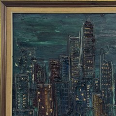 Vintage Expressionist Modernist Impasto Nocturne Cityscape, Signed