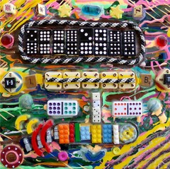 Abstract Collage Painting On Sheet Metal, Found Object Mixed Media Pop Craft Art