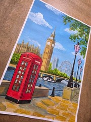 London Street Acrylic Painting Big Ben British Landmark Travel Gift А4 Art