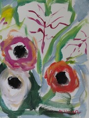 MONA VIVAR 14×11 Abstract Expressionism Painting – Contemporary Floral Art