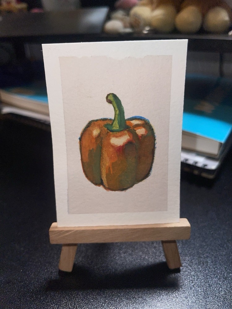 ACEO ATC Hand-painted Bell Pepper Titled Signed Original Miniature Art Card