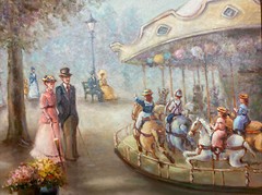 Framed 30”x 26” Original Painting on Canvas-Charles Parker-Carousel in the Park