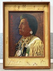 🔥 Native American BLACKFOOT Indian CHIEF Two GUNS White CALF Portrait Painting