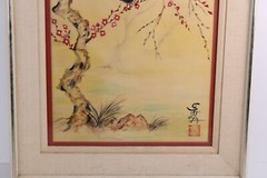 Vintage Chinese Plum Blossom Watercolor Painting Signed