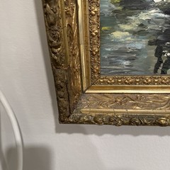 Antique Framed Nature Scene Blues And Greens