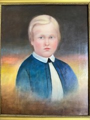 Antique American Primitive Painting Portrait of a Young Boy