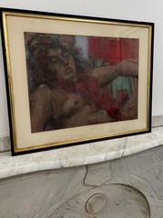 pastel painting on Paper 32.5×26.5”naked female model woman artist W.J.Wendt