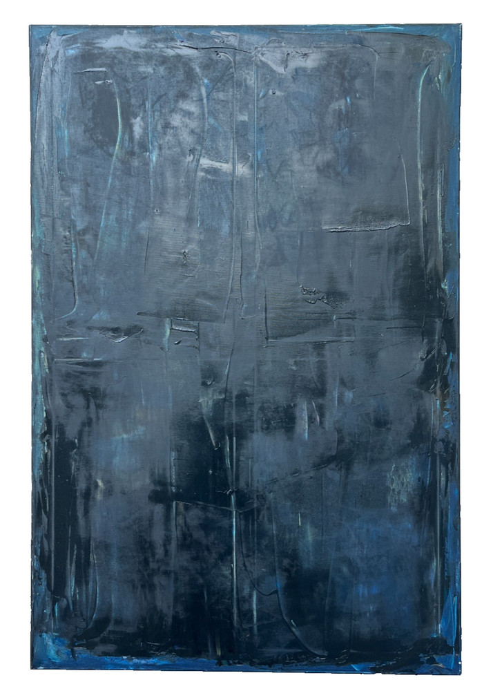 abstract oil painting black blue informal 120×80 gestural filled modern art
