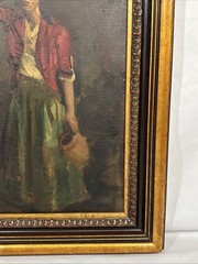 Old Vintage Hungarian Original Oil Painting Portrait of Woman Signed Framed