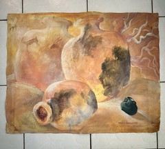 Vintage Marty Pray-Stanard Southwest Painting Canvas Pottery Still Life 21×27