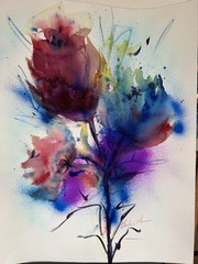 Orig Watercolor Painting 17 1/2×22 3/4 Abstract Flowers OOAK Unframed