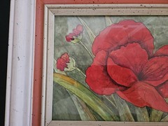 Vtg Original Watercolor Painting Coral Poppies Flowers Signed 16″x13″