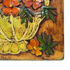 Vintage 1980s Still Life Dimensional Relief Floral Wall Art Painting on Plywood