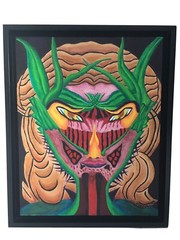 Modern Acrylic Painting Of Blond Girl With Fierce Eyes Signed M. Krebs 22×17”