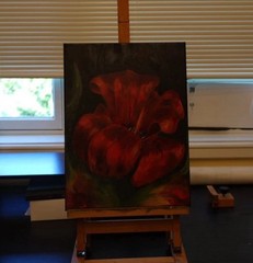 Red Floral Still Life Painting on Canvas, Unframed 12 x 16 in