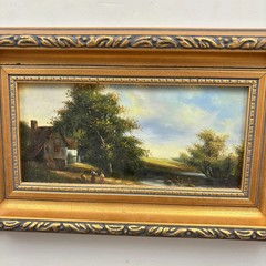 Timeless Landscape Oil Painting „Golden Frame“ Authentic Small Art