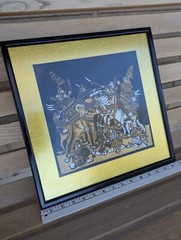 Vintage 1960s Silk Screen Painting Asian War Elephants Framed And Mounted