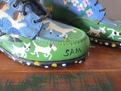 Sam McMillan Dot Man Painted Folk Art Boots Estate MSgt Hulslander Vintage 2000s