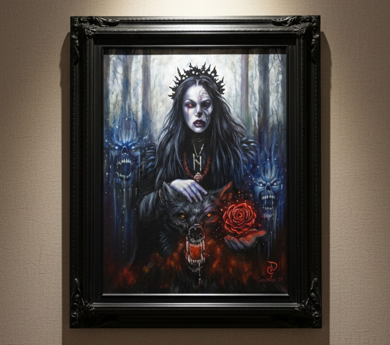 Norse Goddess Hel – Original Oil Painting on Canvas, Framed, 18×24 Fantasy Art