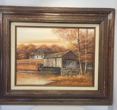 Vintage Original Painting Rustic Barn Farm Theme Rural Scene Signed Wood Frame