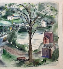 1940s Painting of HARRIS STREET BRIDGE Taunton, MA by Alexandra Bradshaw Hoag!