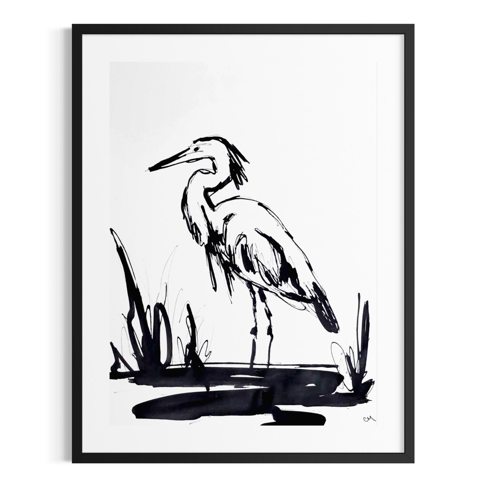 Original Hand Painted 9×12 Minimalist Heron Signed Acrylic Paper Wall Decor
