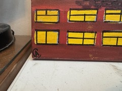 Original Abstract Cityscape Painting Colorful Geometric Buildings Signed CA