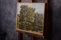 Valery Mozok, „Willows over the bay“, cardboard, oil, 17,7×19,7 in