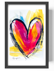 Guajardo Art: Red & Pink Love Heart 9X6 Original Paper Whimsical Home Decor