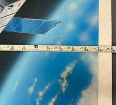 Large 30”x40” Space Station Painting Vintage Technology Aerospace Graphic Artist