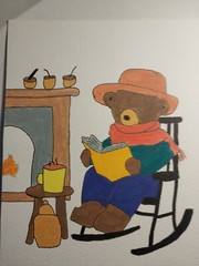 G.A.Titan Acrylic Painting IMPRESSIONISM bear On Rocking Chair By Fireplace