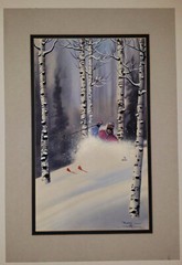 STEPHEN STALLINGS Painting Listed American Realism SIGNED SPORTS Landscape SKI